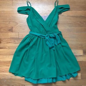 Luxe London green cold shoulder dress